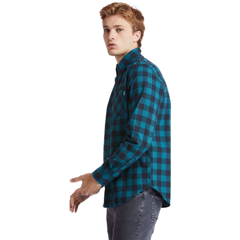 Timberland Πουκαμισα Ανδρικα Μπλε/Μαυρα - Nashua River Long-Sleeve Flannel Check - Greece 3610892-XP